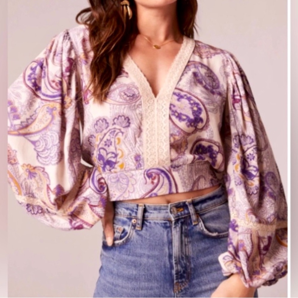 Band of the Free Elegant Paisley Crop Top Purple and Cream, Size L, NWT. - Picture 1 of 7